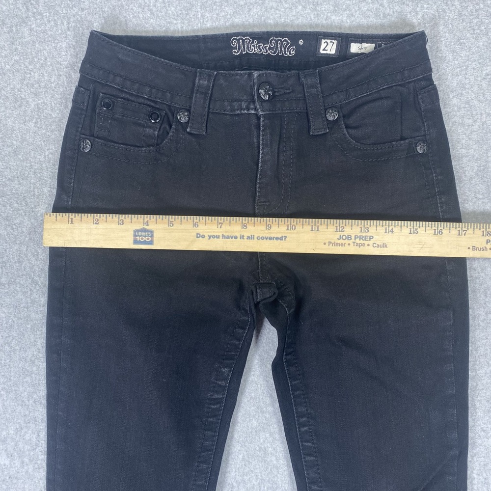 Miss Me Skinny Jeans Womens 27 Black Cowhide Lace Rhinestone Embellished - Picture 13 of 16